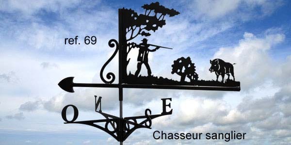 69-Chasseursanglier-girouette-ferettraditions Girouette motif Chasseur et sanglier  