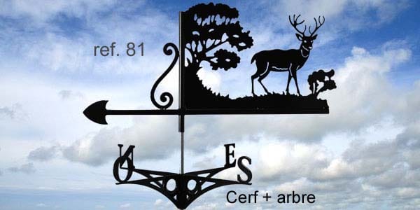 81-Cerfarbre-girouette-ferettraditions Girouette motif Cerf et arbre  