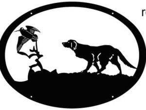 Enseigne motif Epagneul breton bécasse et roseau