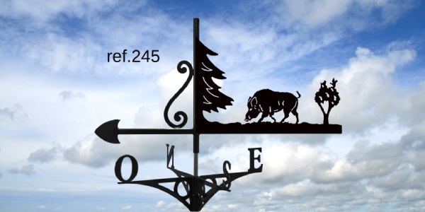 ref-G245 Girouette motif Sanglier + sapin + arbre  