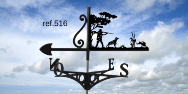 ref-G516 Girouette motif Chasseur + epagneul + lièvre  